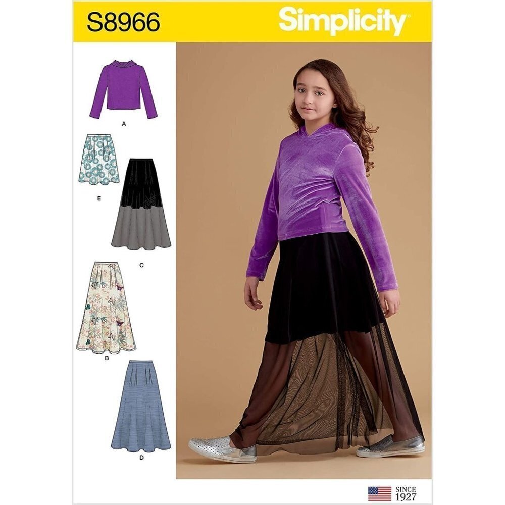 Simplicity Sewing Pattern 8966 Shirt Knit Top Skirt Girls Size 8-16